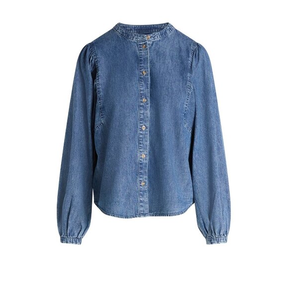 Scoop Tops - Scoop Women's Cotton Denim Shirt with Blouson Sleeves, Size S (4-6), Button